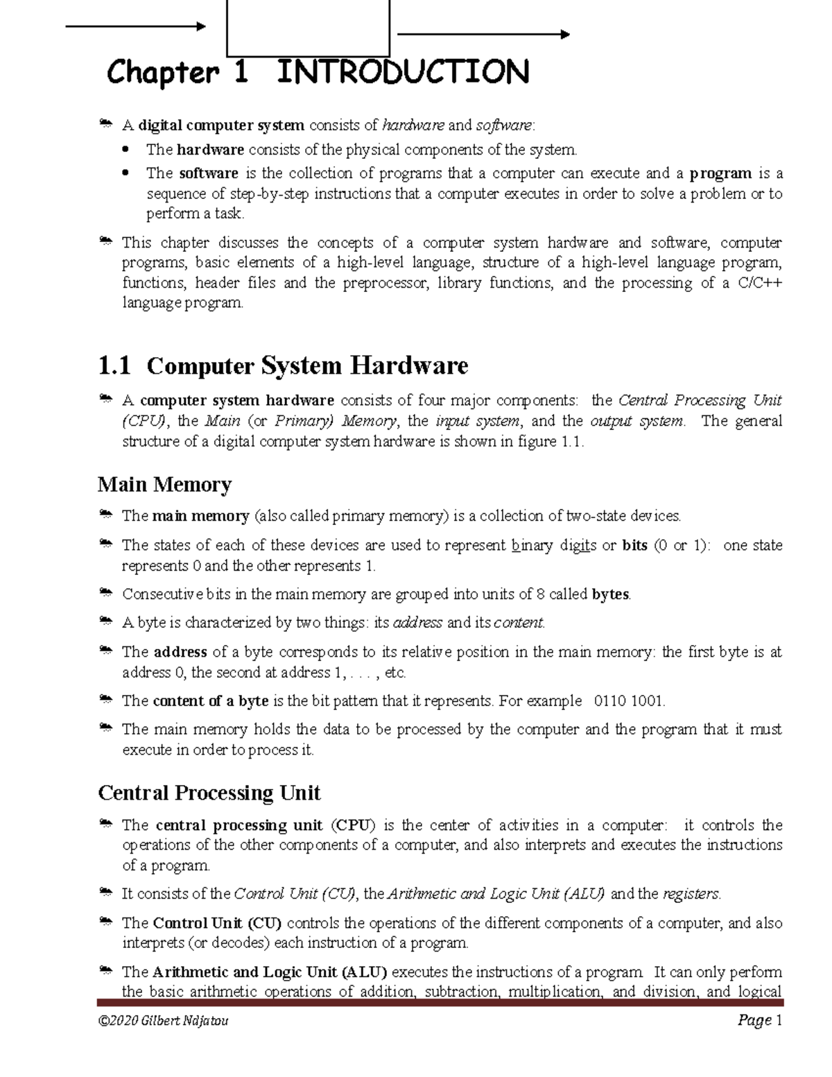 CS2300 Chapter 1 - Introduction - Chapter 1 INTRODUCTION A digital ...