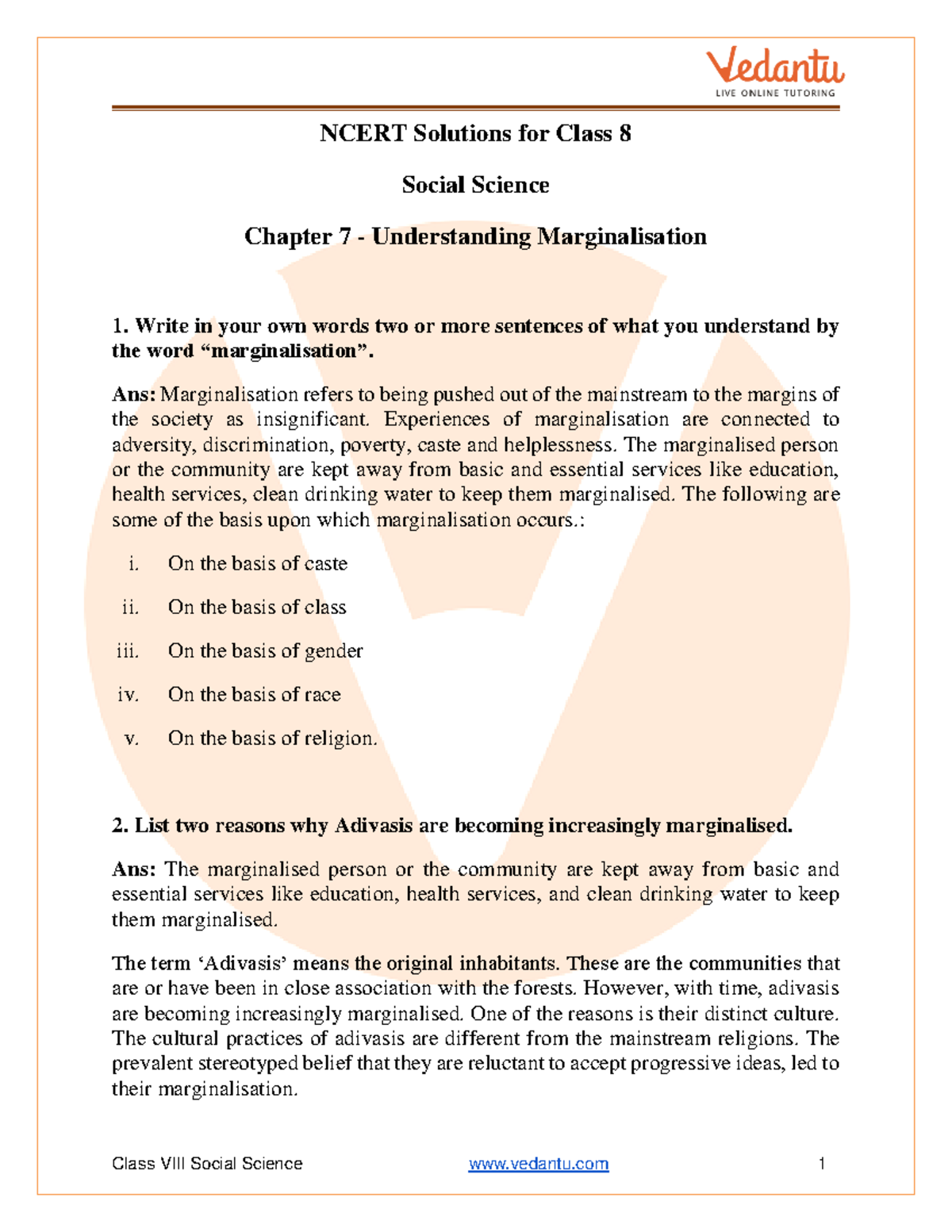 understanding-marginalisation-extra-questions-chapter-7-class-8-civics