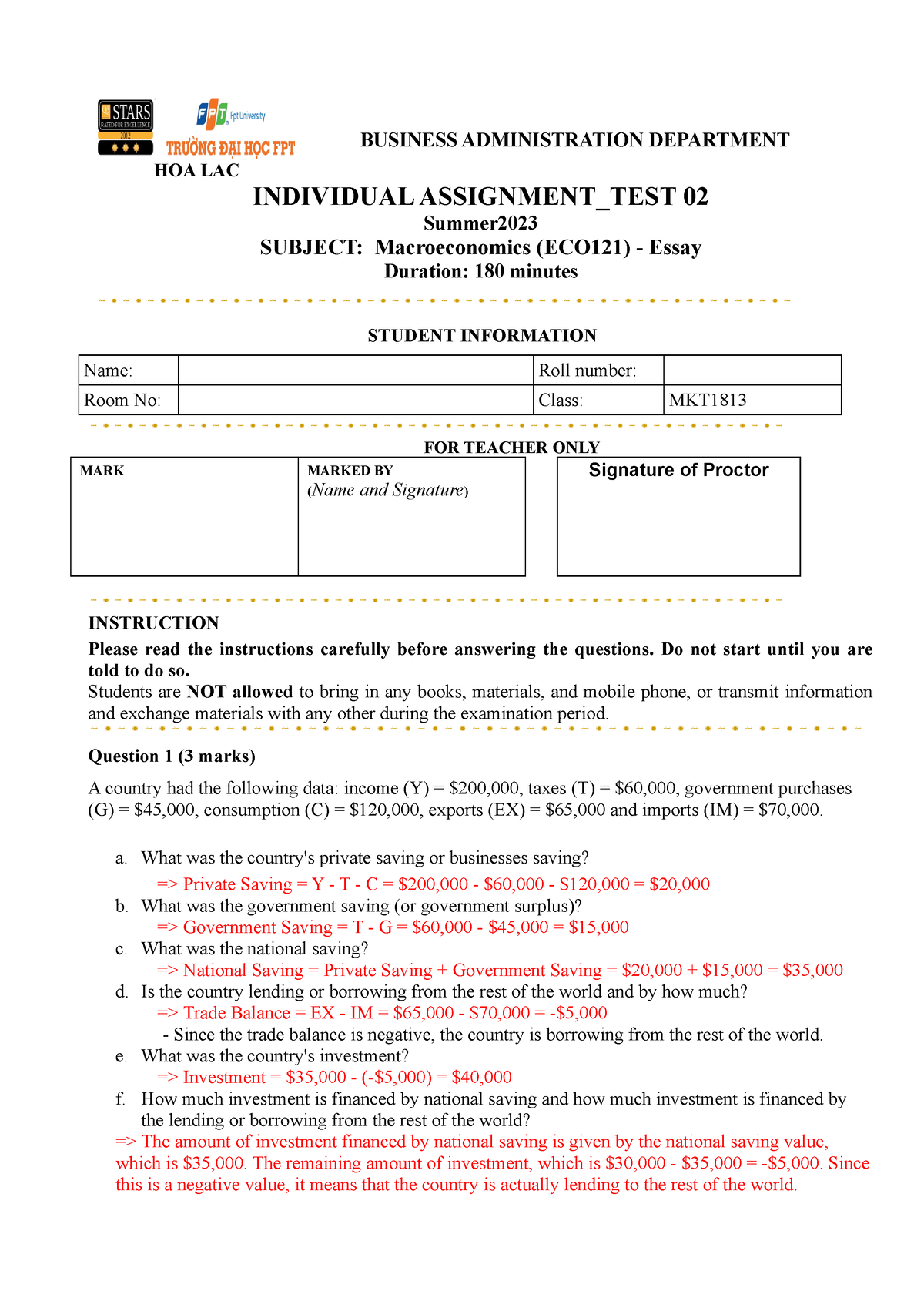 ECO121 Individual-Test-02 Summer 2022 - HOA LAC BUSINESS ADMINISTRATION ...