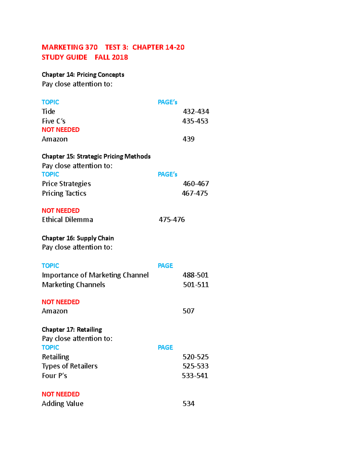 Marketing 370 Final Review - MARKETING 370 TEST 3: CHAPTER STUDY GUIDE ...