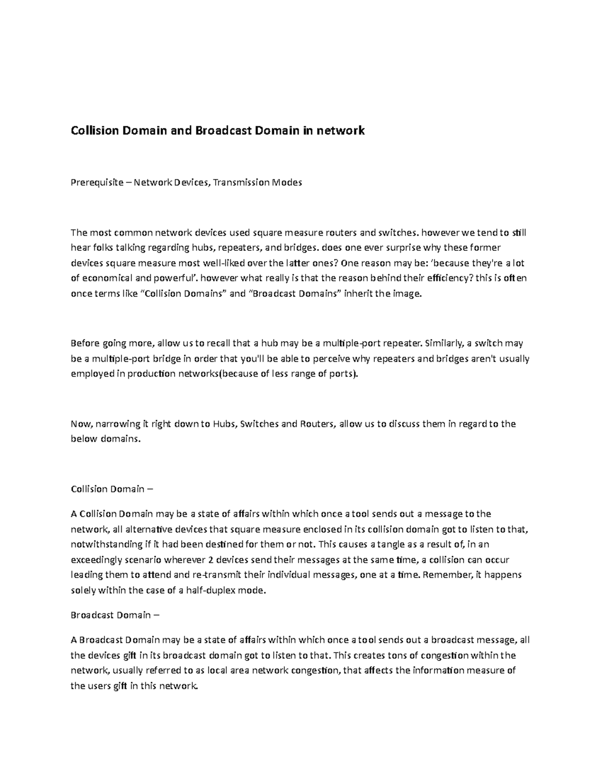 Collision Domain and Broadcast Domain in networks - Collision Domain ...
