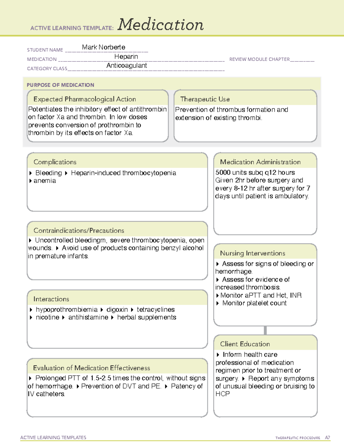 Heparin ALT pharmacology ACTIVE LEARNING TEMPLATES THERAPEUTIC