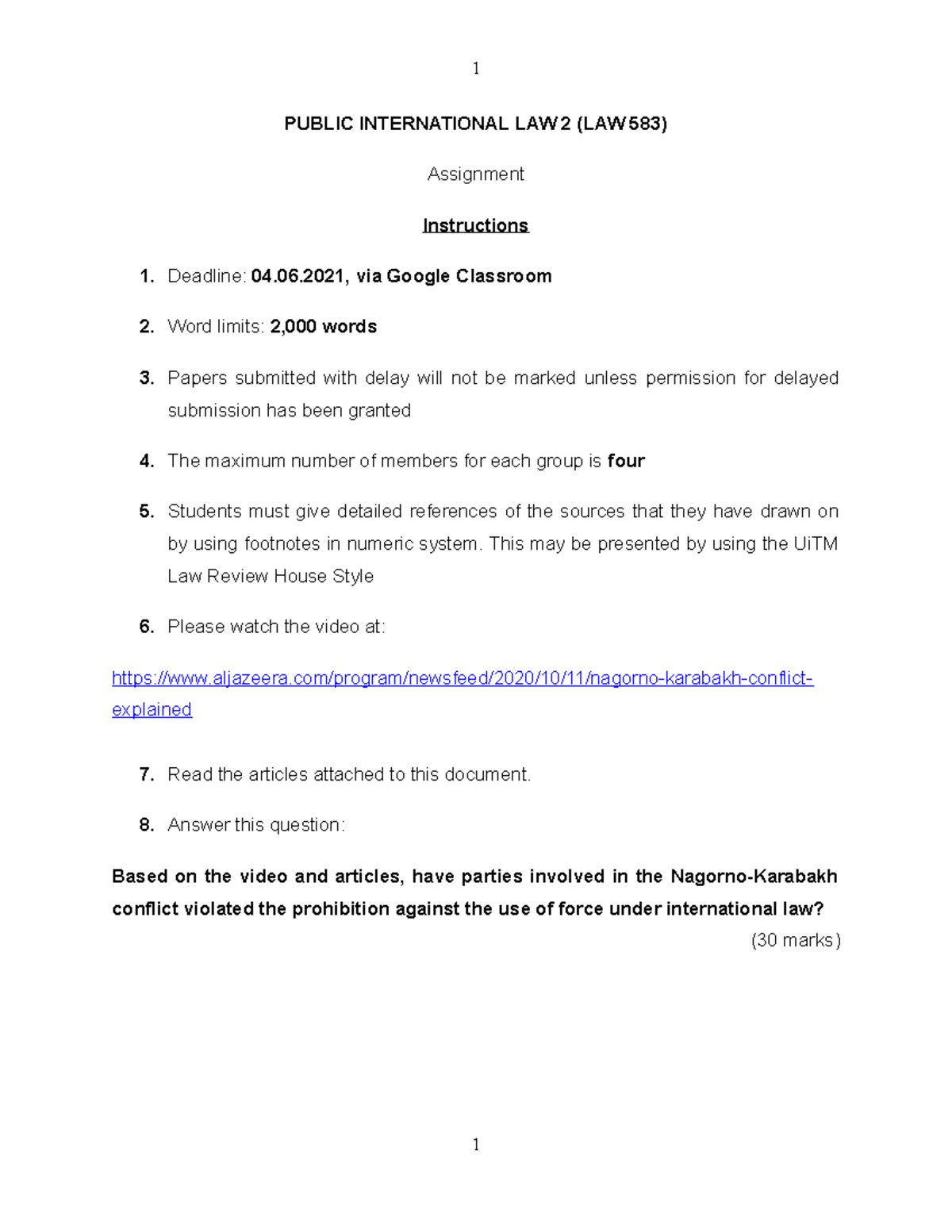 Assignment 1 PIL 2 2021 - SAMPLE QUESTION - PUBLIC INTERNATIONAL LAW 2 ...