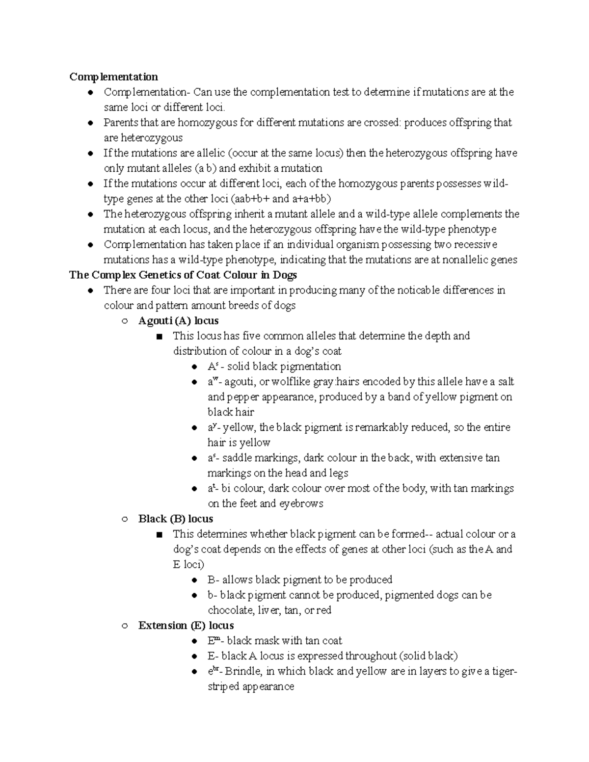 Genetics After Midterm - Complementation Complementation- Can use the ...