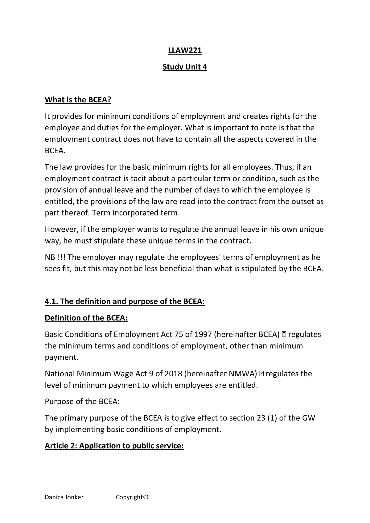 LLAW221 - SU4 - Labour Law Study Unit 4 - LLAW Study Unit 4 What Is The ...