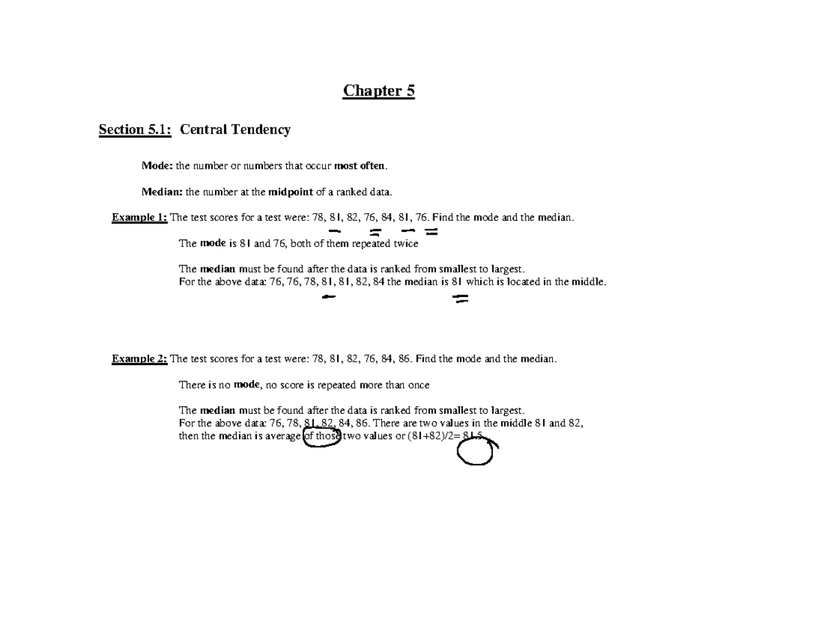 Chapter 5 - 5.2 - Chapter 5 Section 5: Central Tendency Mode: the ...