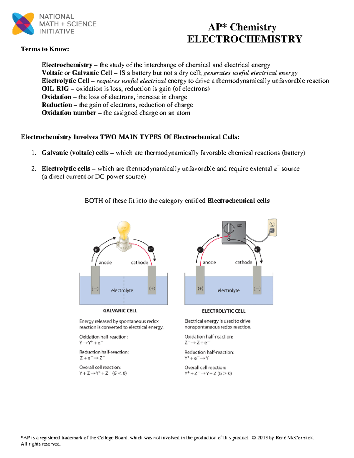 17 Electrochemistry With Answers - AP* Chemistry ELECTROCHEMISTRY Terms ...