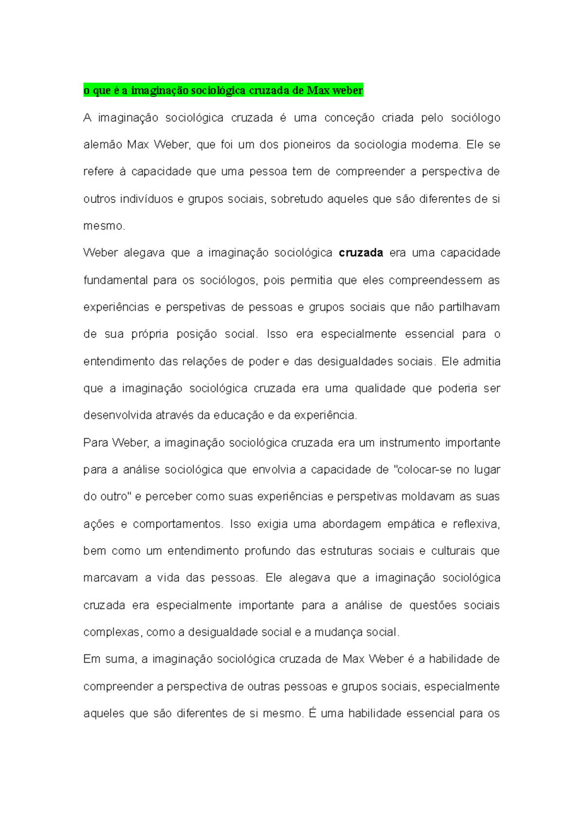 Sociologia - apontamento - o que é a imaginação sociológica cruzada de ...