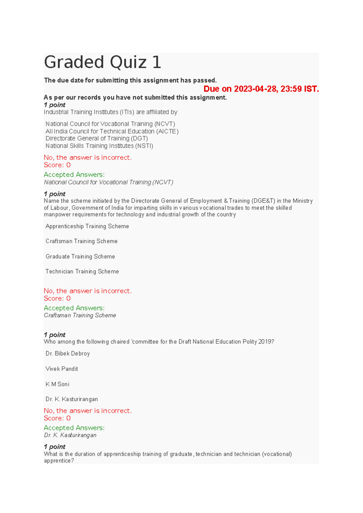 Module 1 quiz - Graded Quiz 1 The due date for submitting this ...