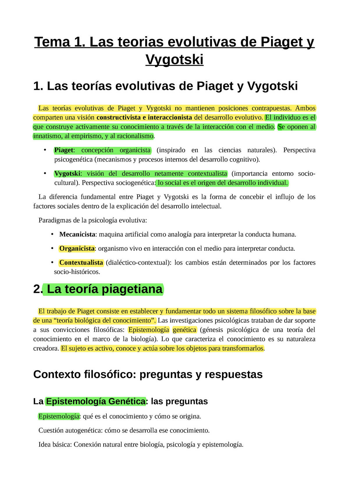 Tema 1. Las teorias evolutivas de Piaget y Vygotski Tema 1. Las