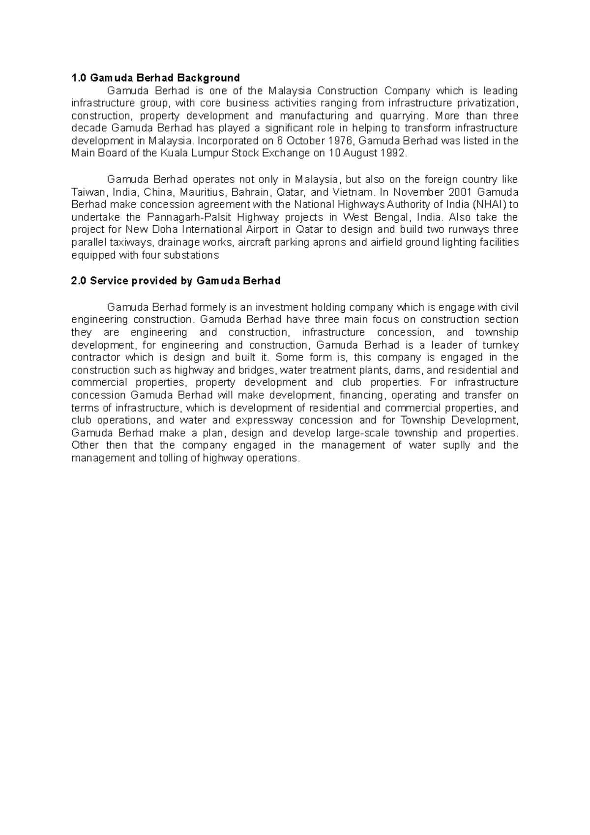 Gamuda Berhad introduction - 1 Gamuda Berhad Background Gamuda Berhad ...