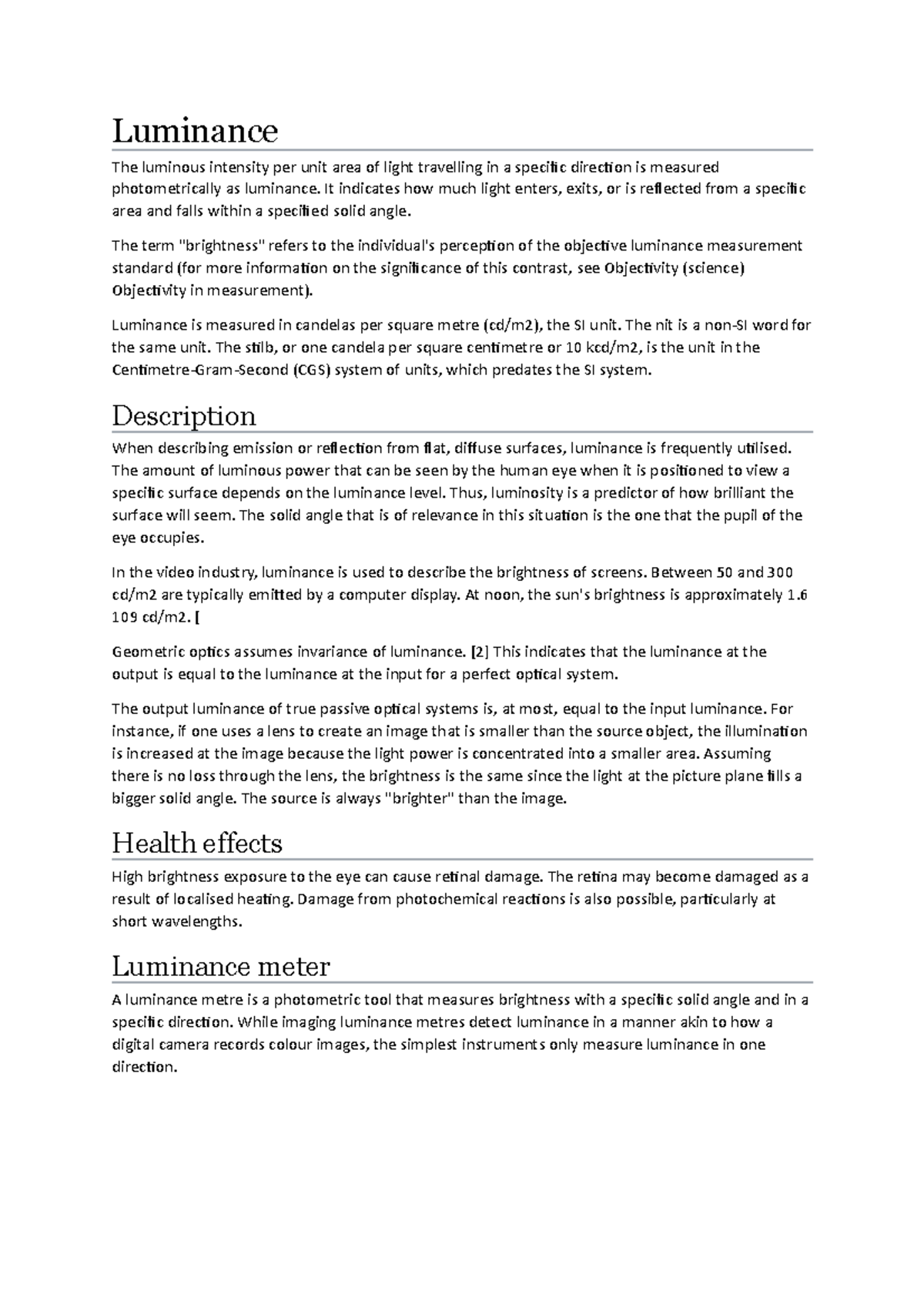 Luminance ifah Luminance The luminous intensity per unit area of