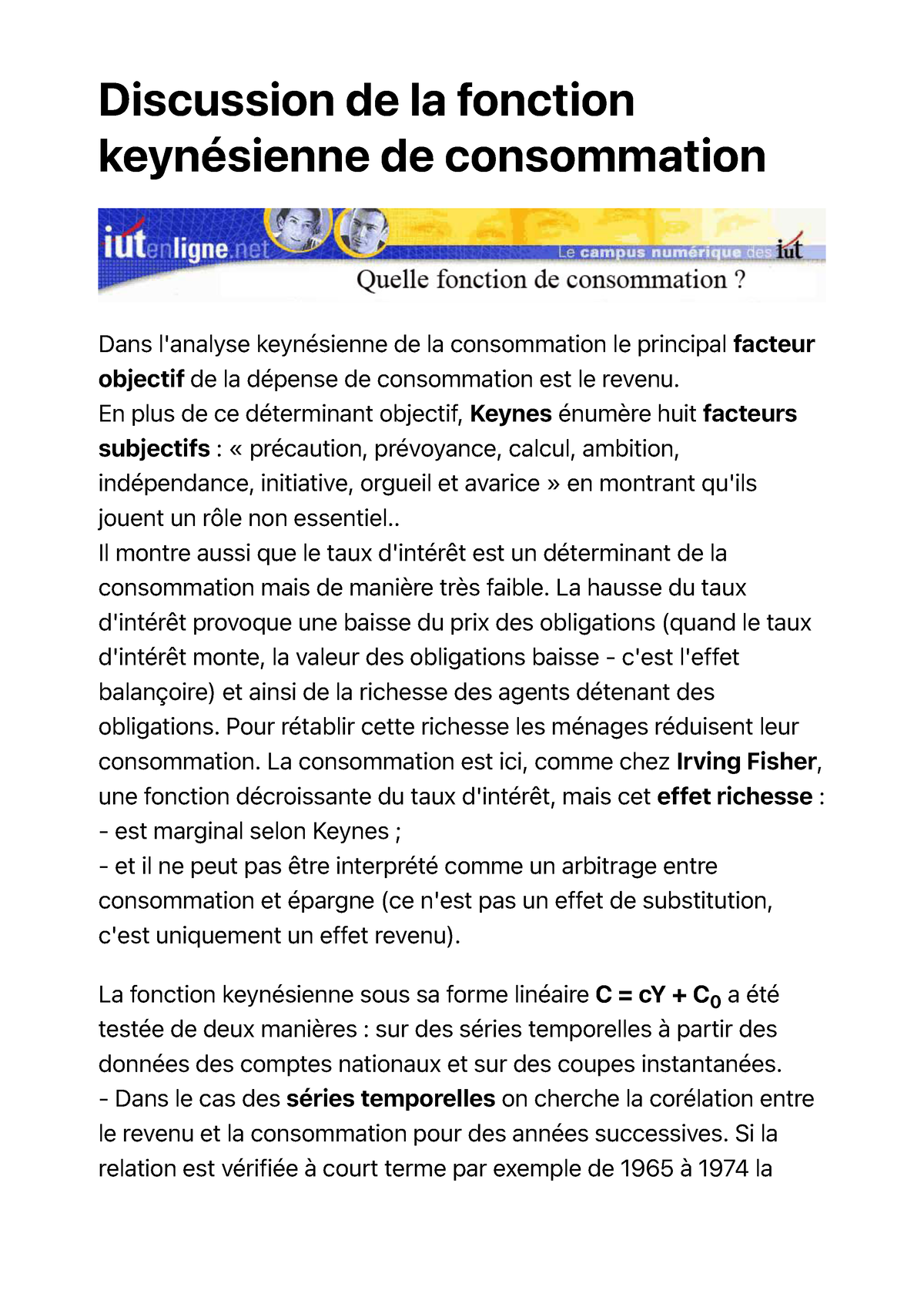 Discussion De La Fonction Keynésienne De Consommation - Discussion De ...