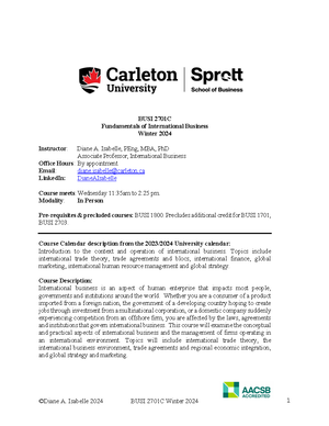 BUSI1401G-W24-Outline 2 - CARLETON UNIVERSITY SPROTT SCHOOL OF BUSINESS ...