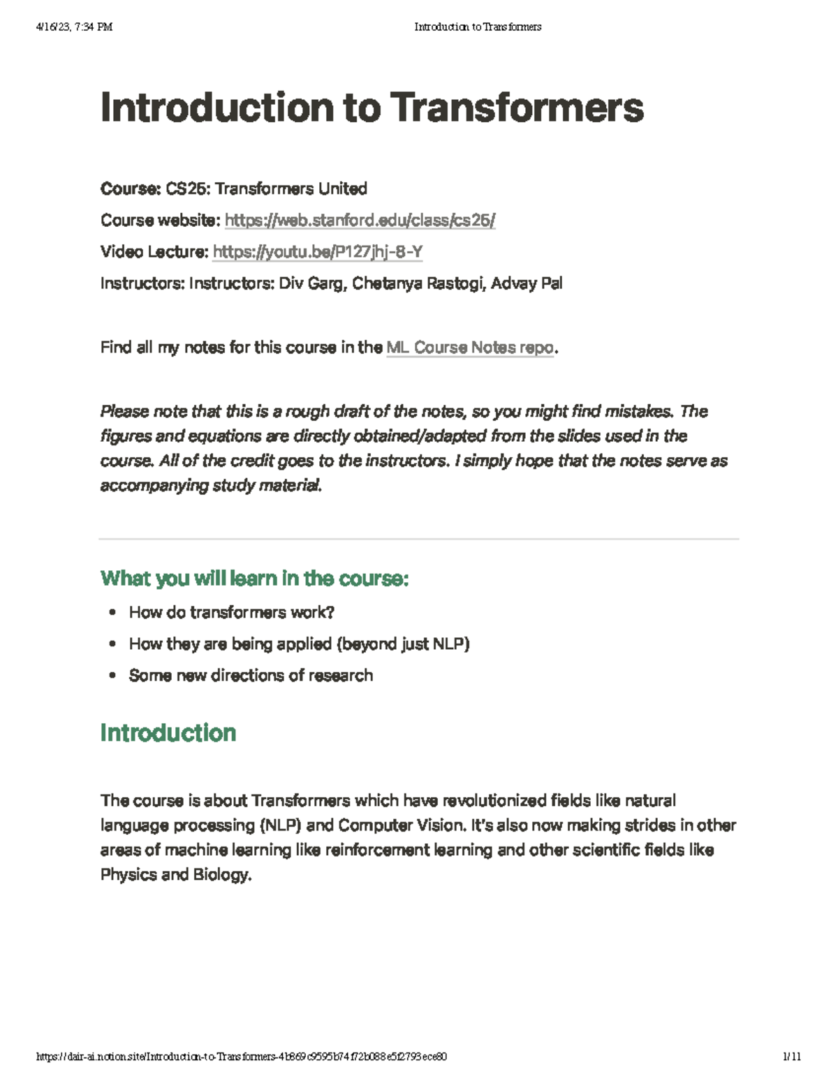 Introduction to Transformers - Introduction to Transformers Course ...