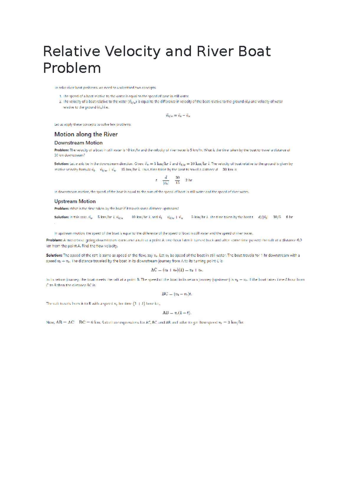 relative velocity and riverboat problems answer key