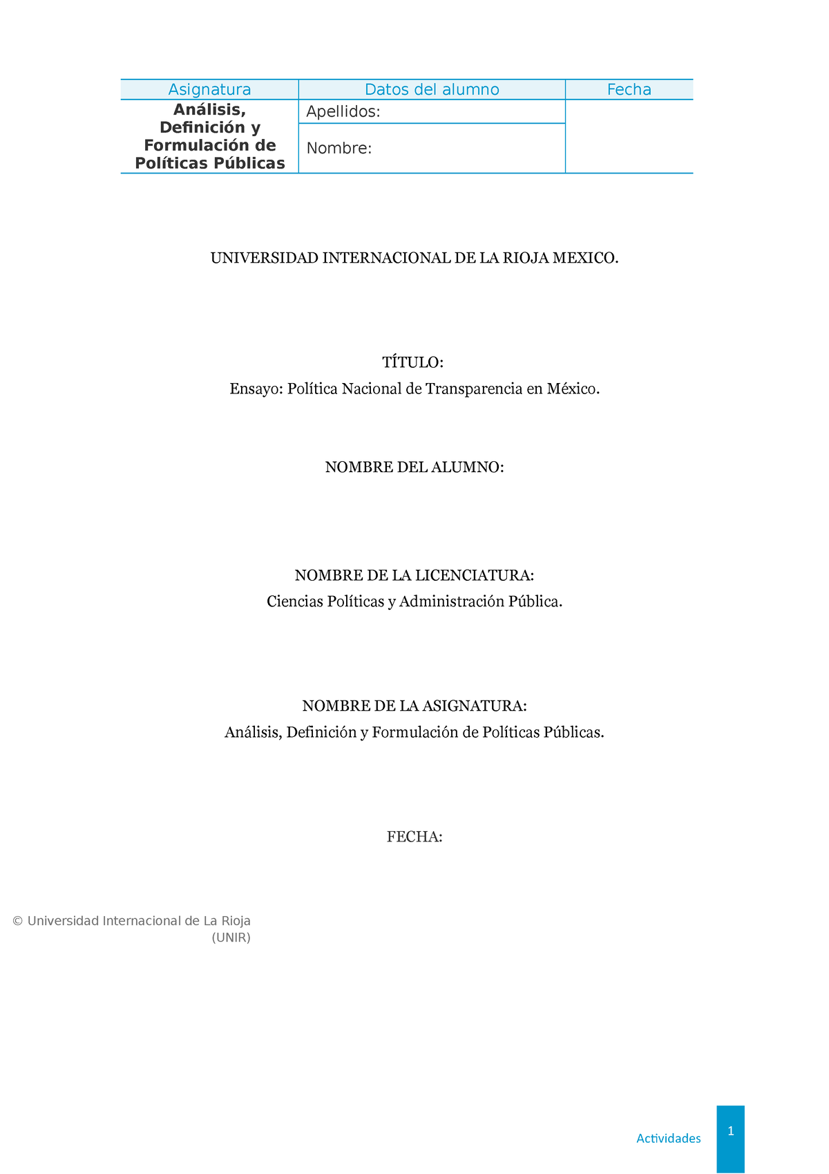 Ensayo: Política Nacional de Transparencia en México. - Asignatura ...