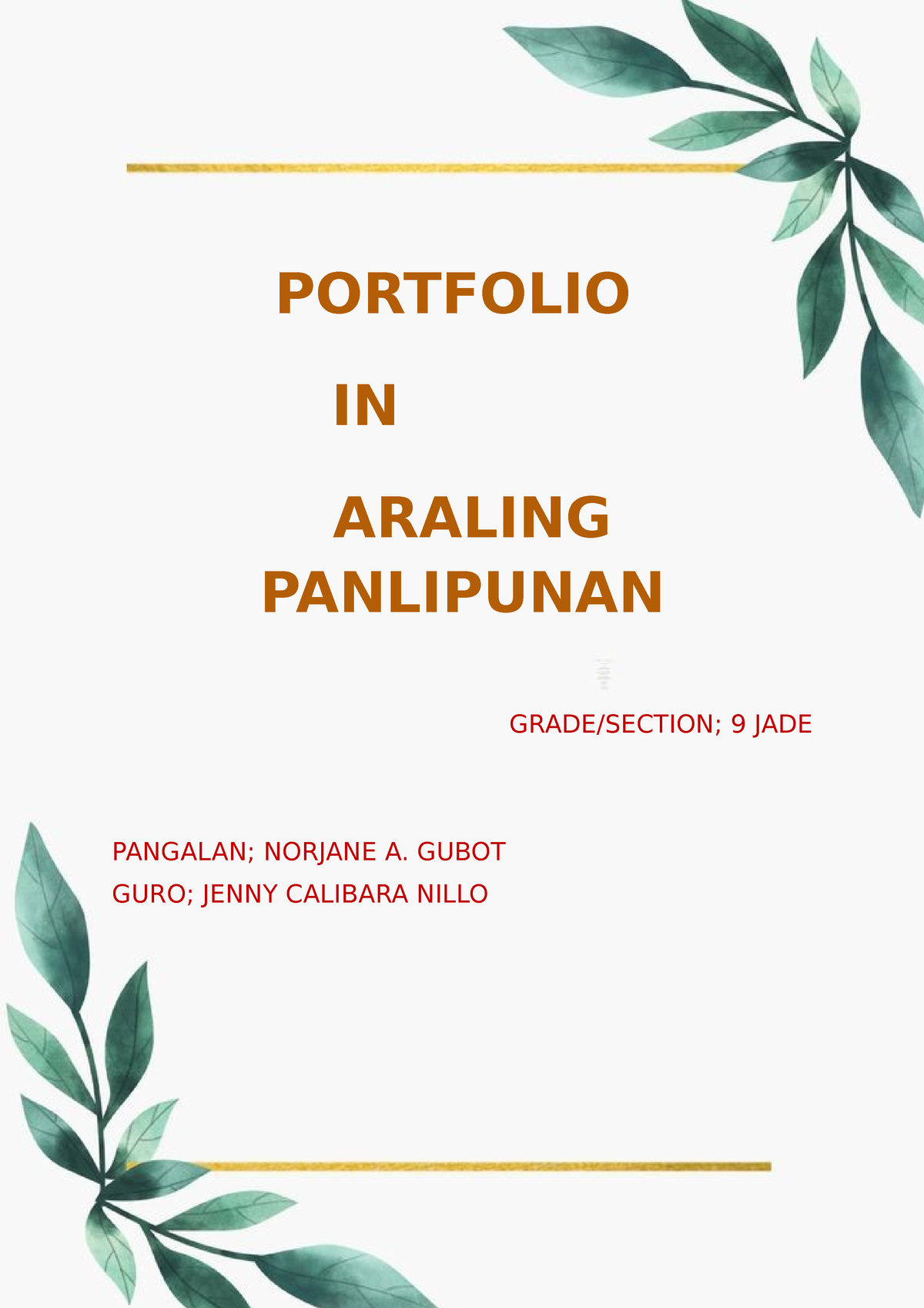 Portfolio ap - COVER PAGE - PORTFOLIO IN ARALING PANLIPUNAN GRADE ...