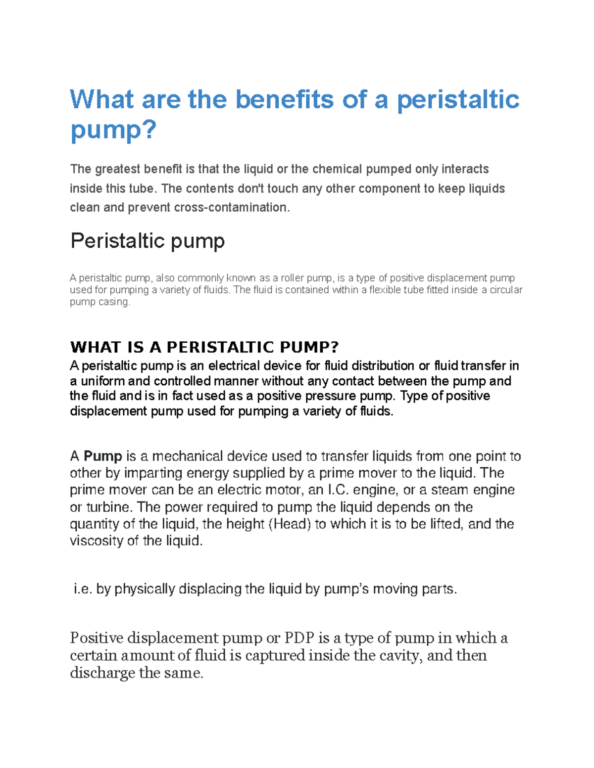 10252020 Lecture notes 33 What are the benefits of a peristaltic
