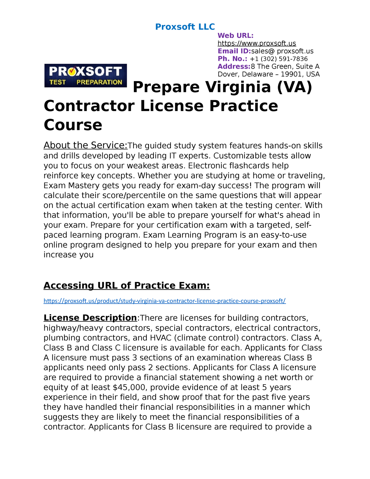 Prepare Virginia (VA) Contractor License Practice Course - Proxsoft LLC ...