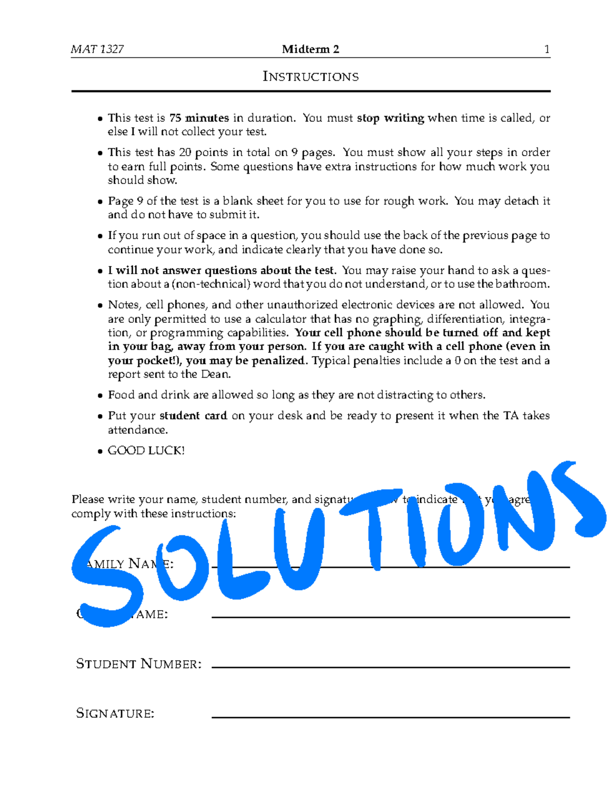 MAT 1327 Midterm Solutions - MAT 1327 Midterm 2 1 INSTRUCTIONS This ...