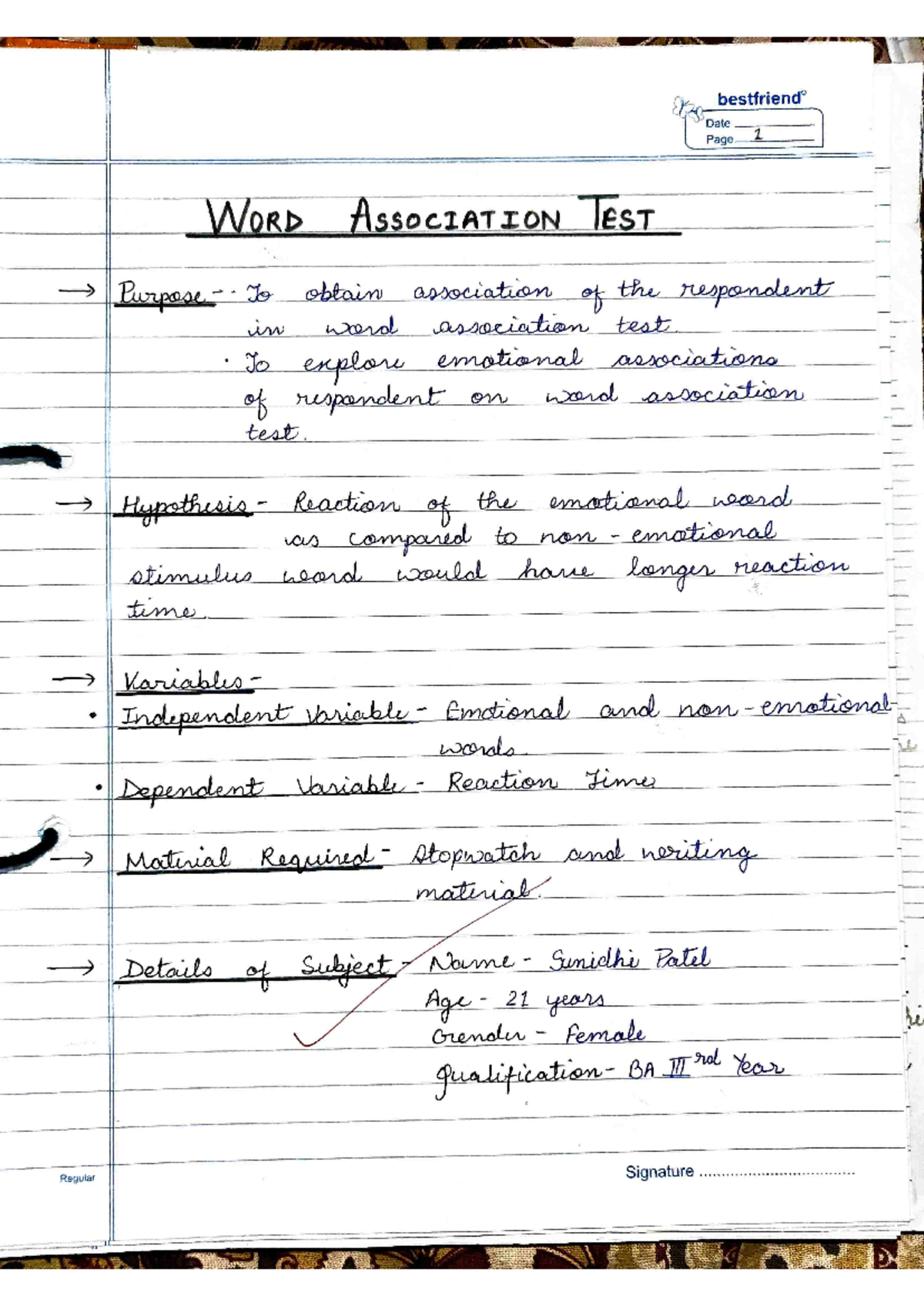 Word Association Test - EXPS bestfriend Date Page 1 WORD ASSOCIATION ...