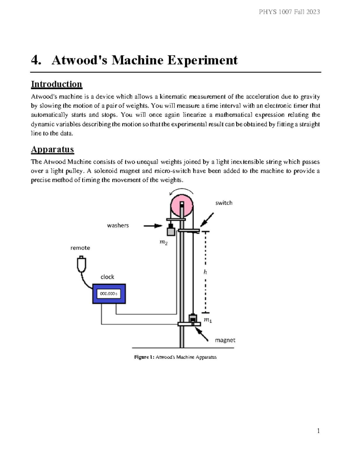Atwoods Machine Manual 4. Atwood's Machine Experiment Introduction