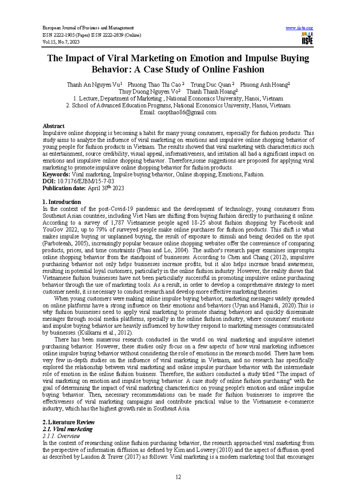 The Impact of Viral Marketing on Emotion and Impulse Buying Behavior ...