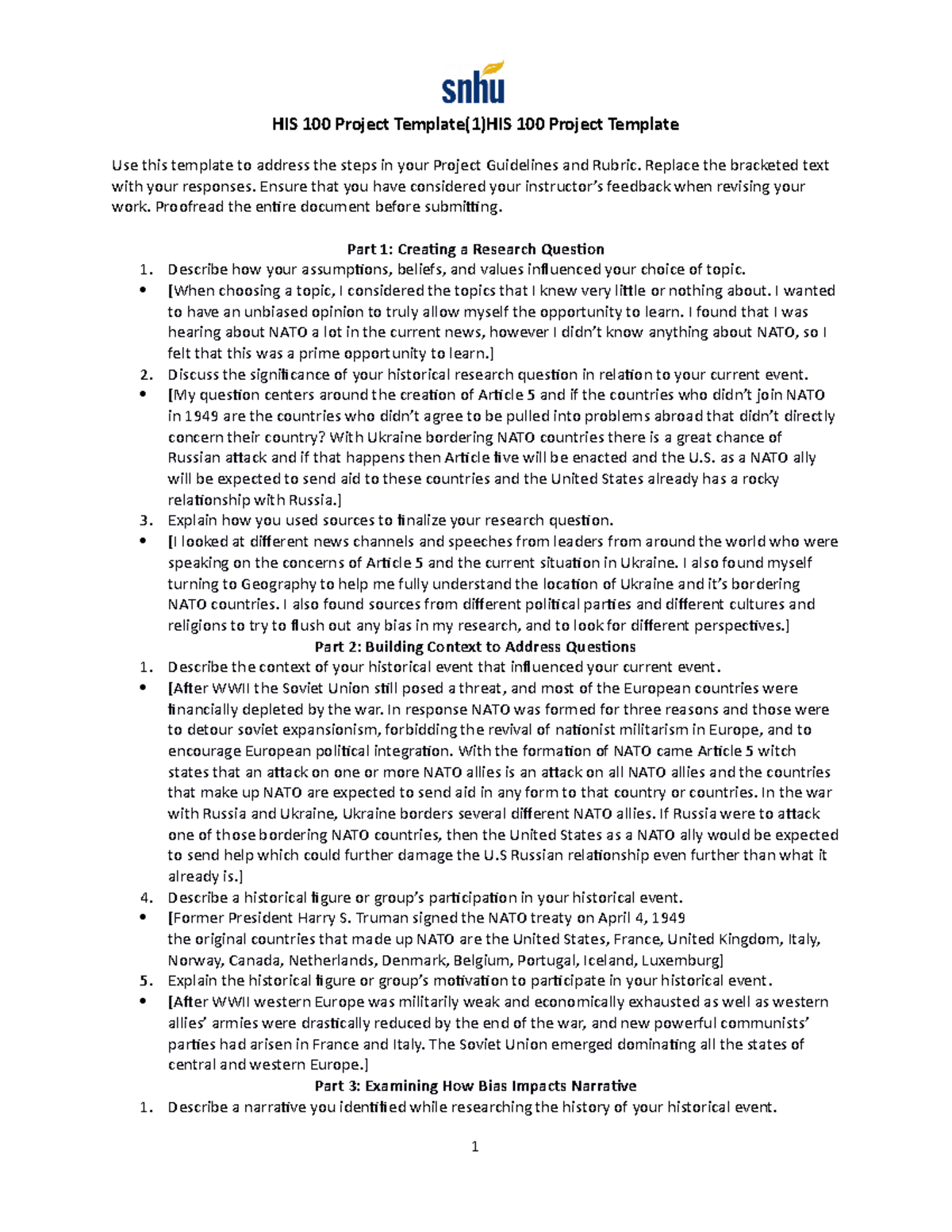 HIS 100 Project - Module 7 - PSY530 - SNHU - Studocu