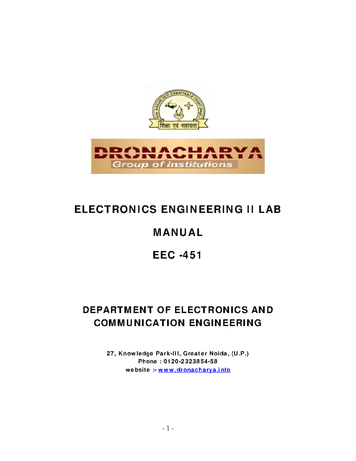 EC LAB (EEC451) IVSem 18012013 ELECT RON I CS EN GI N EERI N G I I