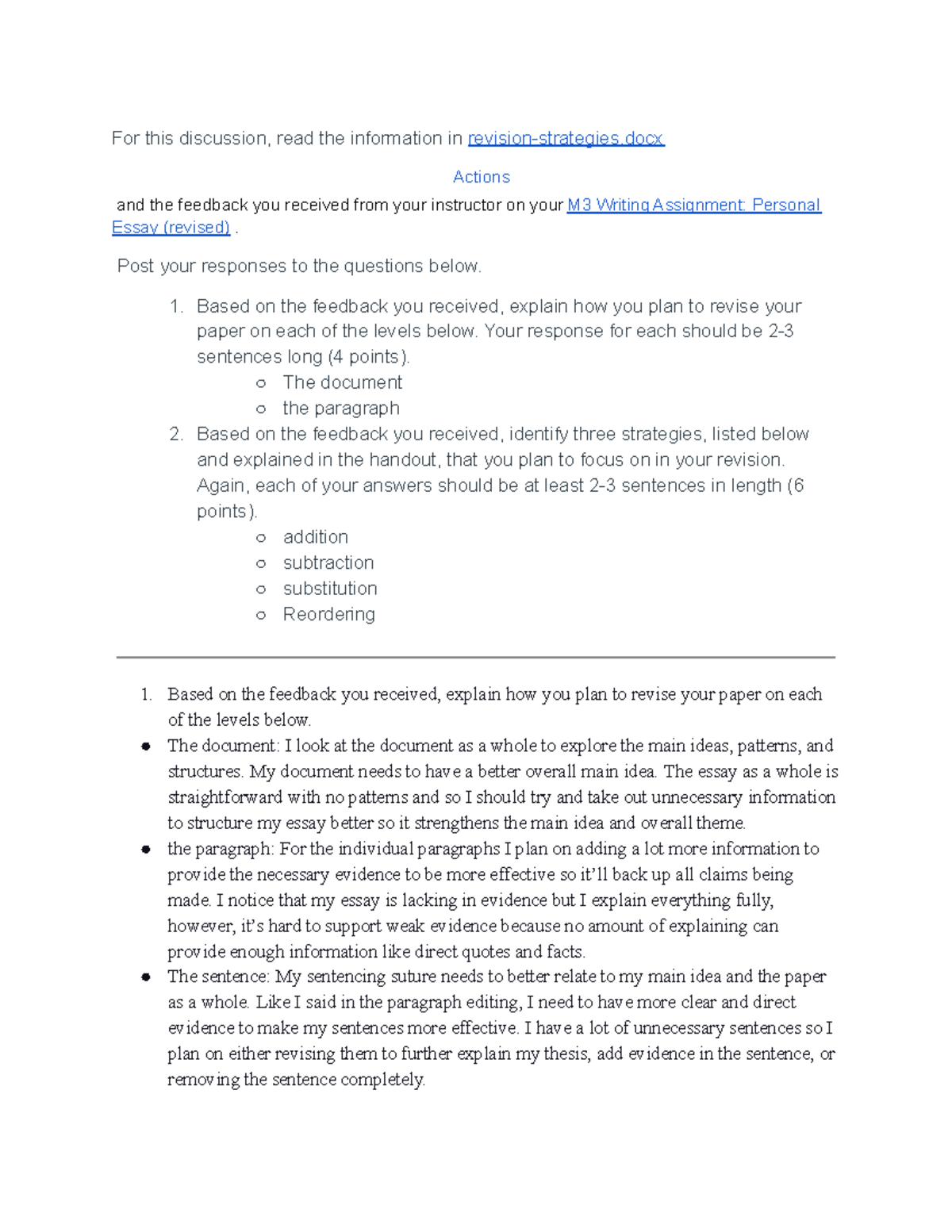 Personal Essay Revision Strategies - For this discussion, read the ...
