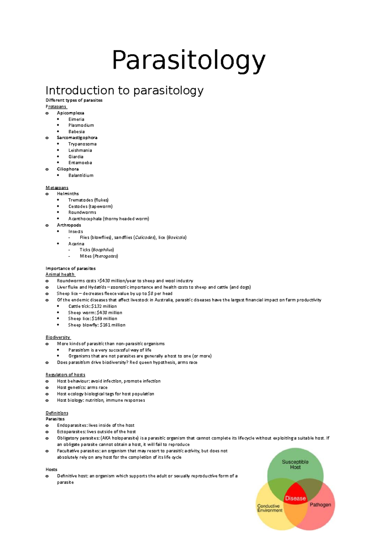 Parasitology Notes - Parasitology Introduction To Parasitology ...