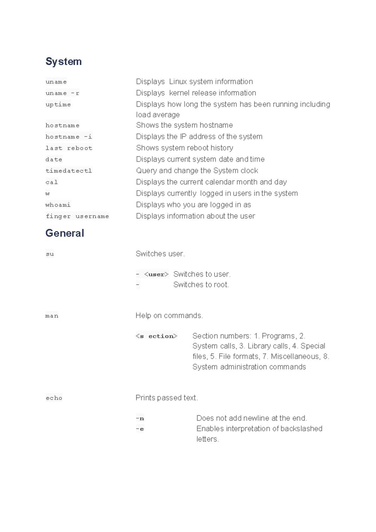 Linux Cheat Sheet - System uname Displays Linux system information ...