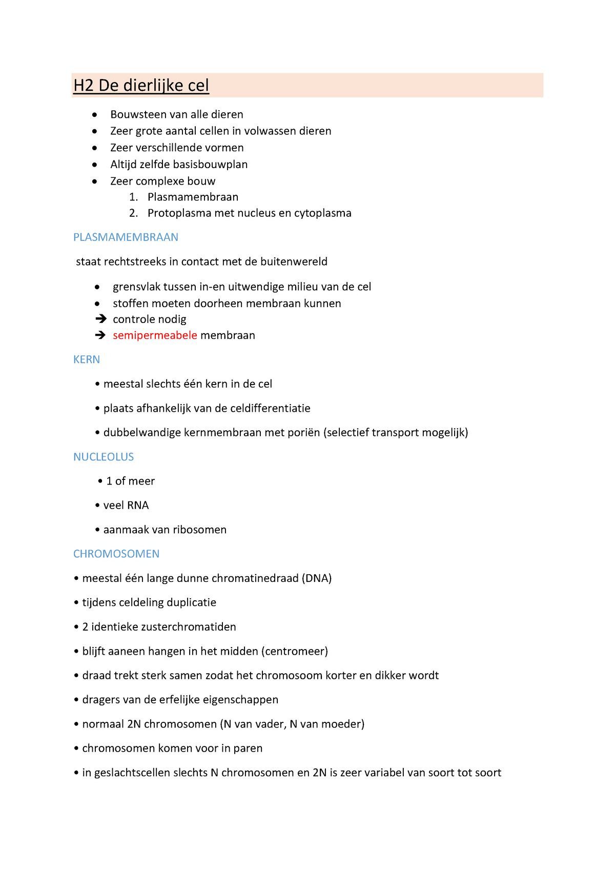 H2 De Dierlijke Cel - Samenvatting Dierkunde - H2 De Dierlijke Cel ...