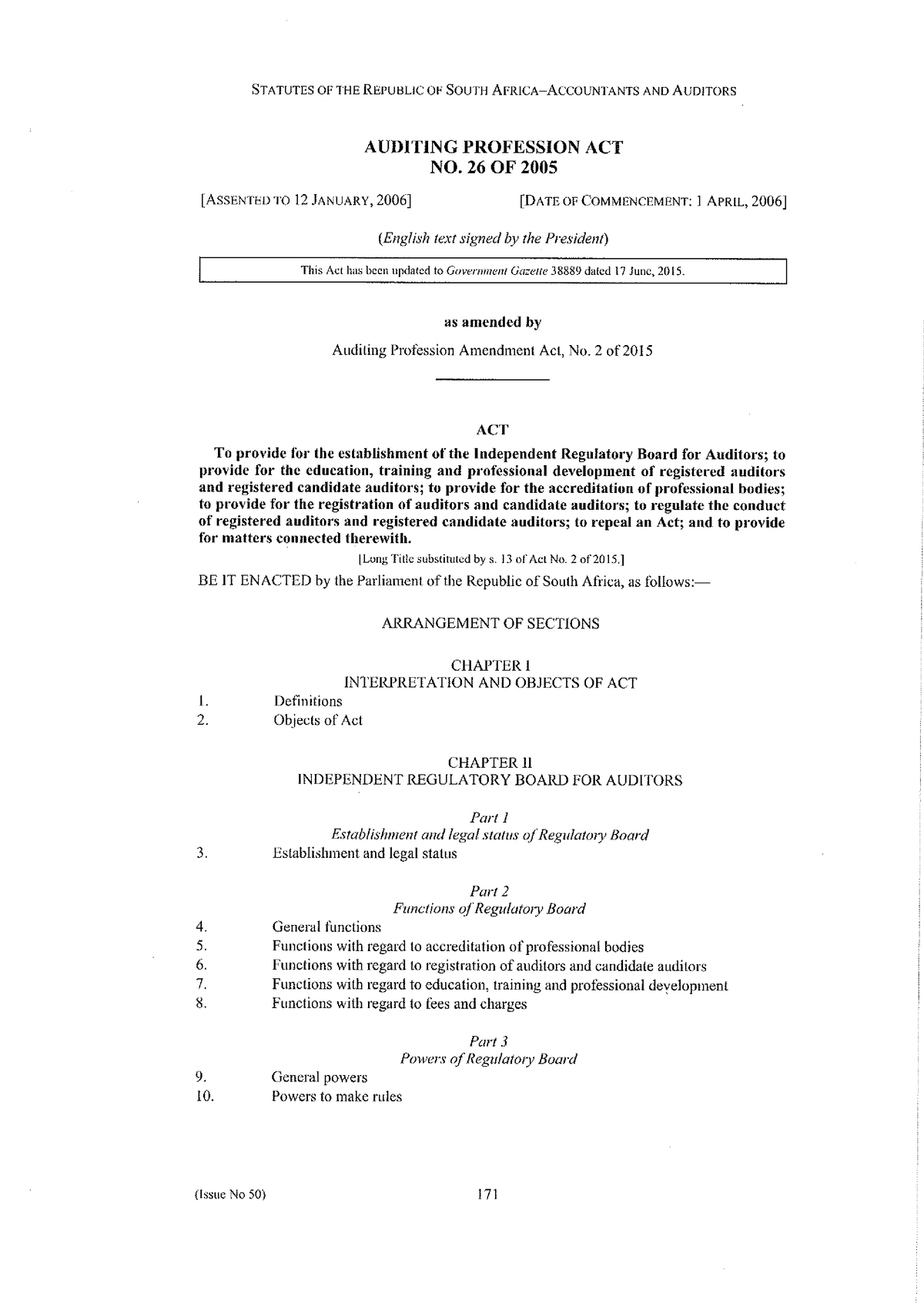 Auditing Profession ACT ACT 26 OF 2005 - ROV301 - Studocu