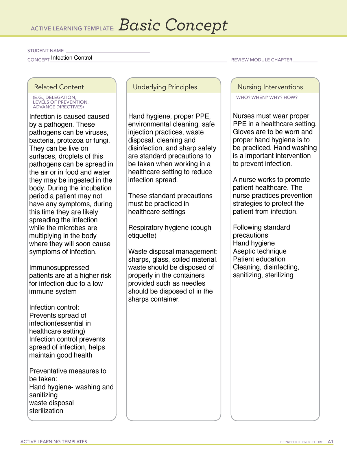 Basic concept infection control Patho ACTIVE LEARNING TEMPLATES