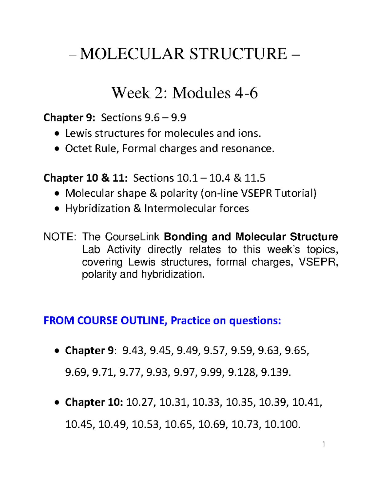 2. Molecular structure 2020 Modules 3-6 - – MOLECULAR STRUCTURE – Week ...