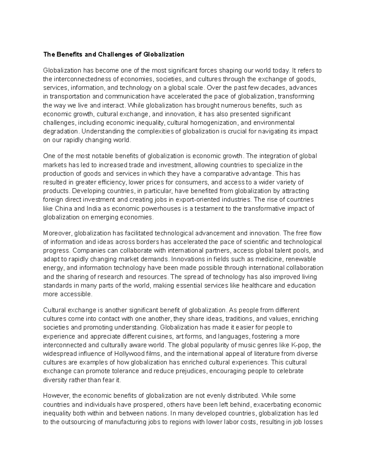 The Benefits and Challenges of Globalization - The Benefits and ...