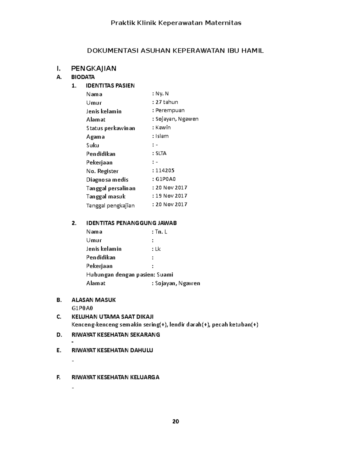 Format Dokumentasi Praktik Klinik Keperawatan Maternitas Dokumentasi