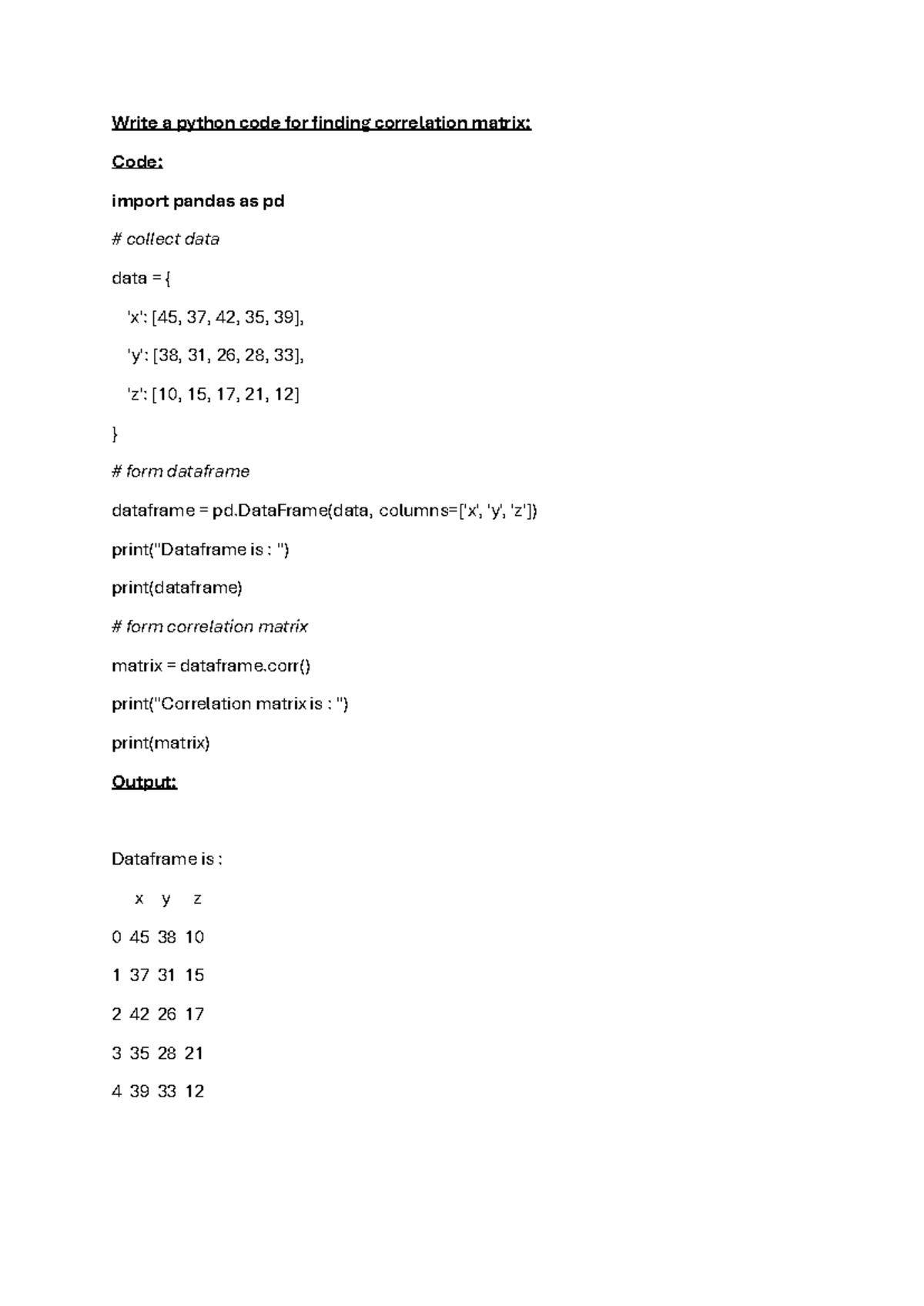 Write a python code for finding correlation matrix - Write a python ...