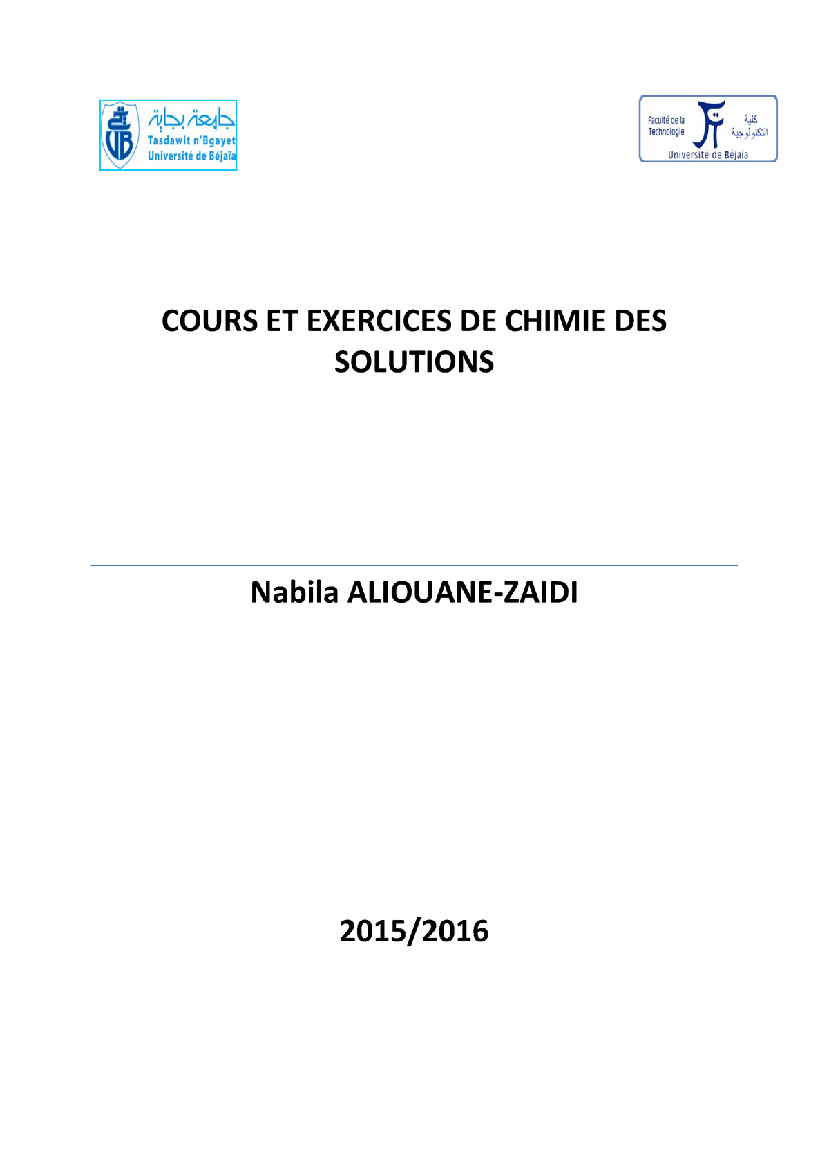 Cours De Chimie Des Solutions F - COURS ET EXERCICES DE CHIMIE DES ...