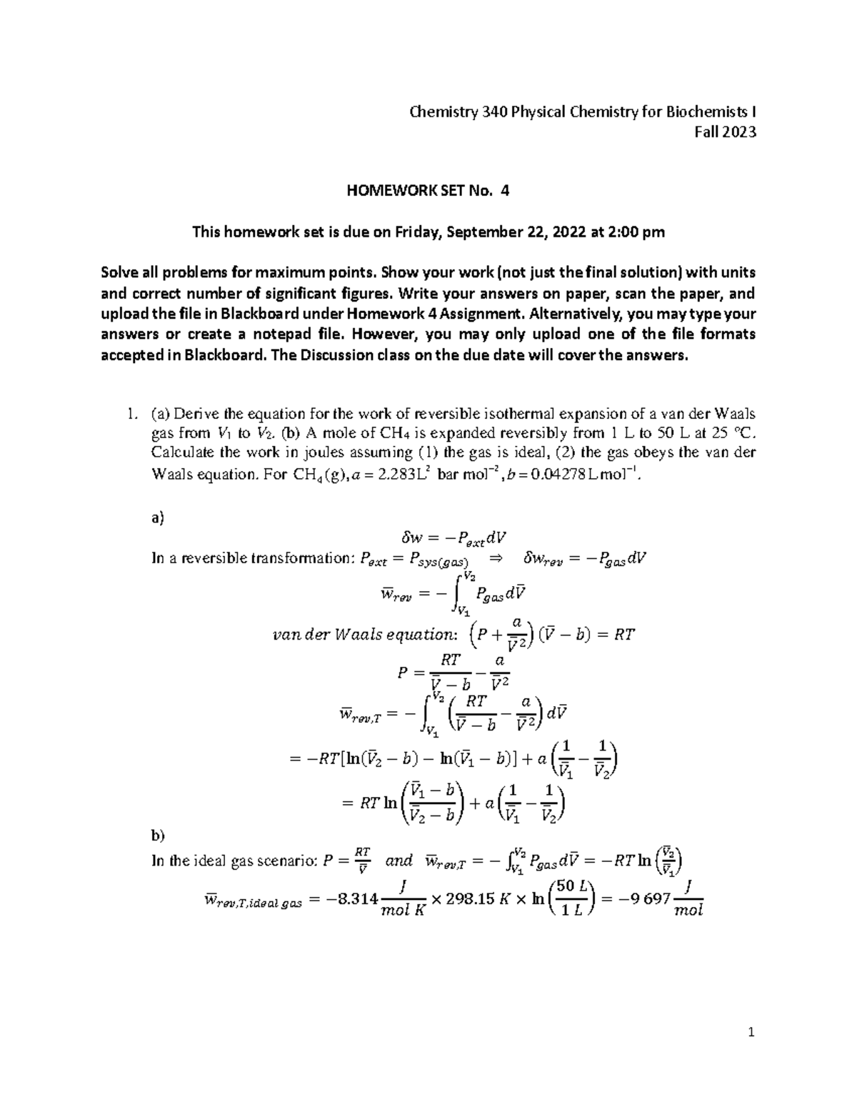 Homework Set 4 Answer Key Chemistry 340 Physical Chemistry For homework-set-4-answer-key-chemistry-340-physical-chemistry-for
