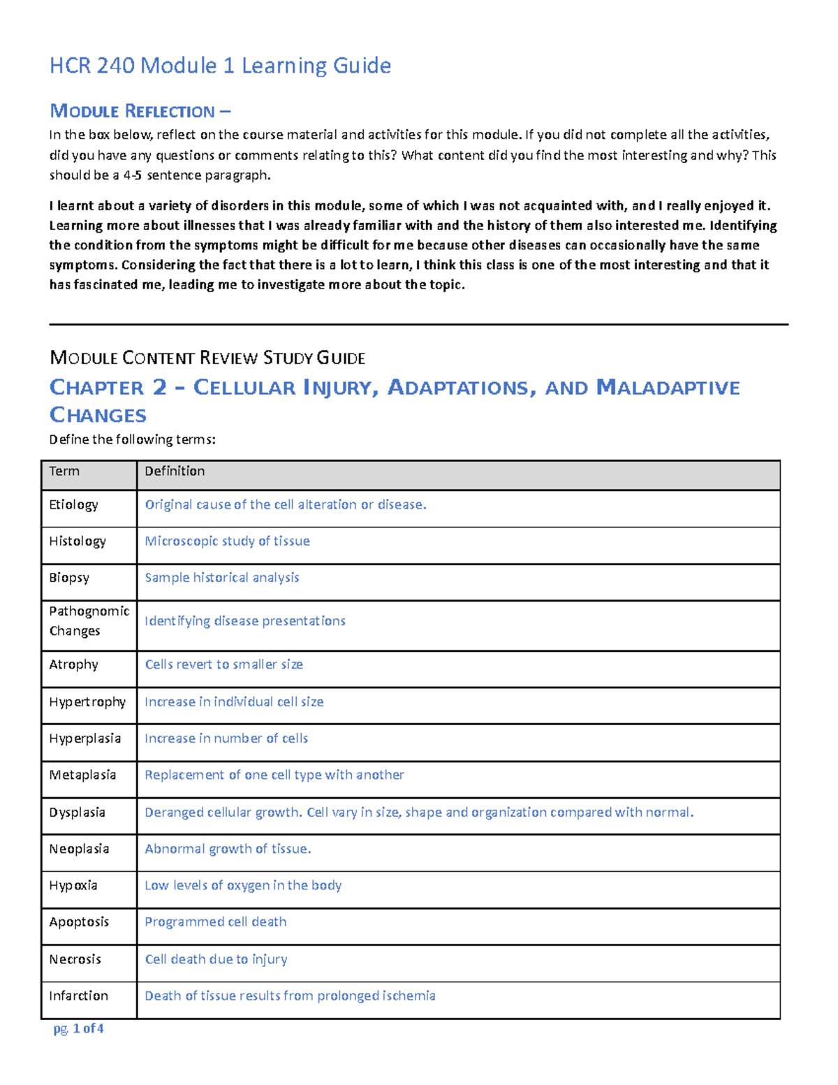 HCR 240 Module 1 Learning Guide - MODULE REFLECTION – In The Box Below ...