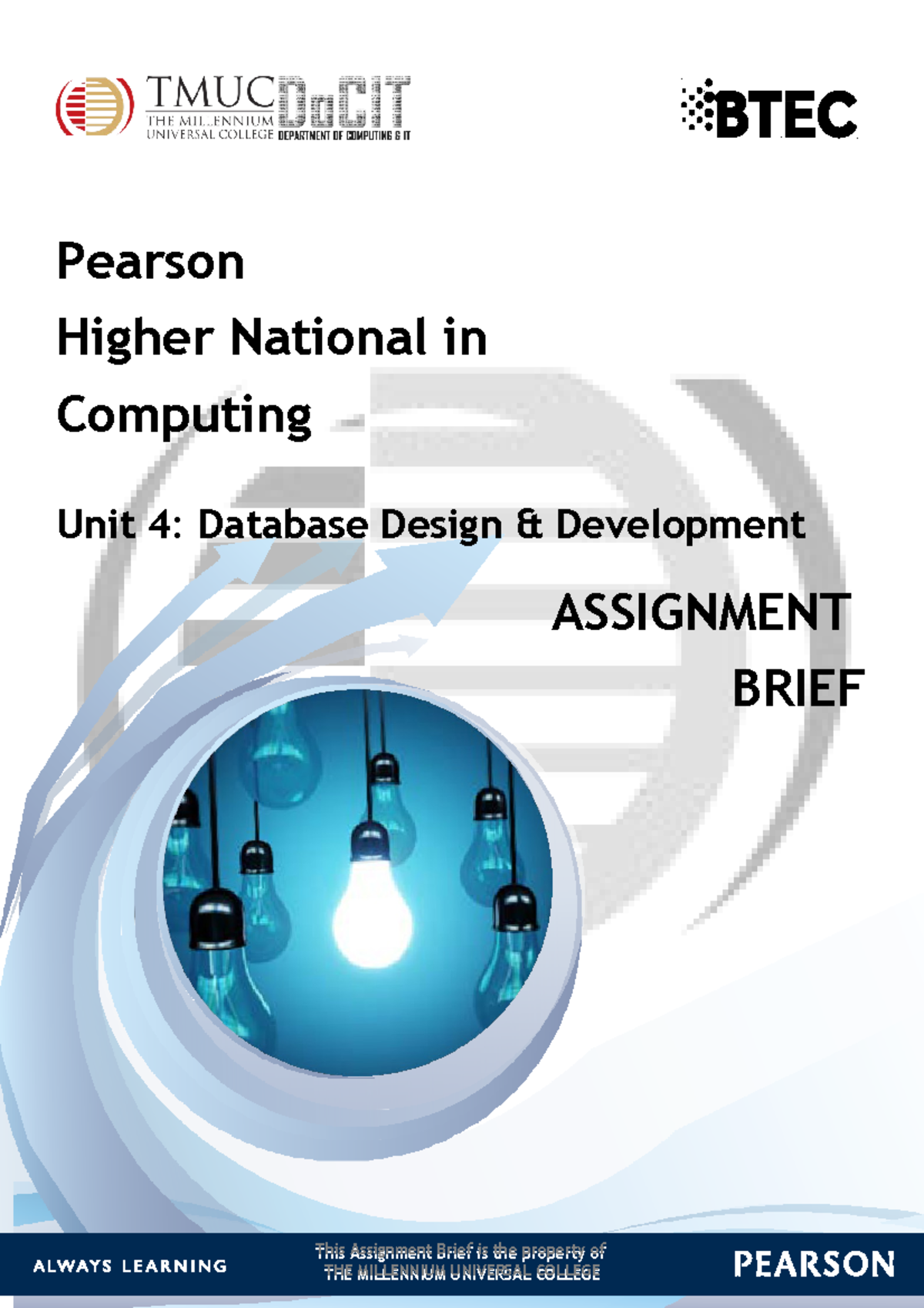 Unit 4 Assignment (Fall 2022) - Pearson Higher National in Computing ...