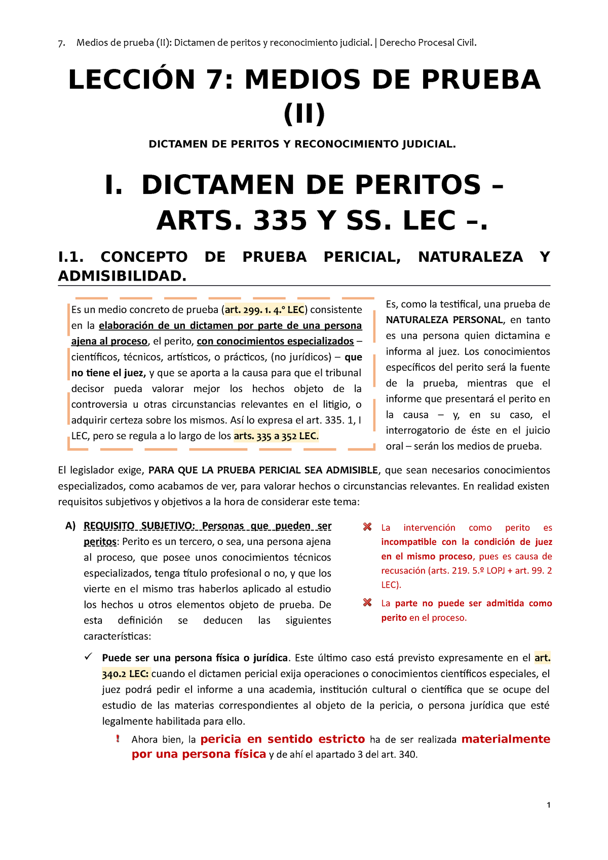 7 Dictamen De Peritos Y Reconocimiento Judicial LecciÓn 7 Medios De Prueba Ii Dictamen De 1269