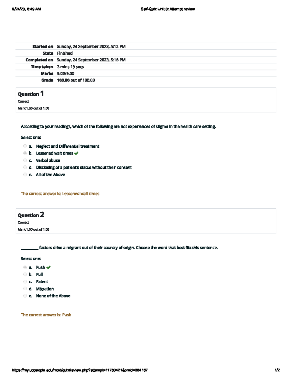 HS 2712 Self-Quiz Unit 3 Attempt review - hs 2712 - - Studocu