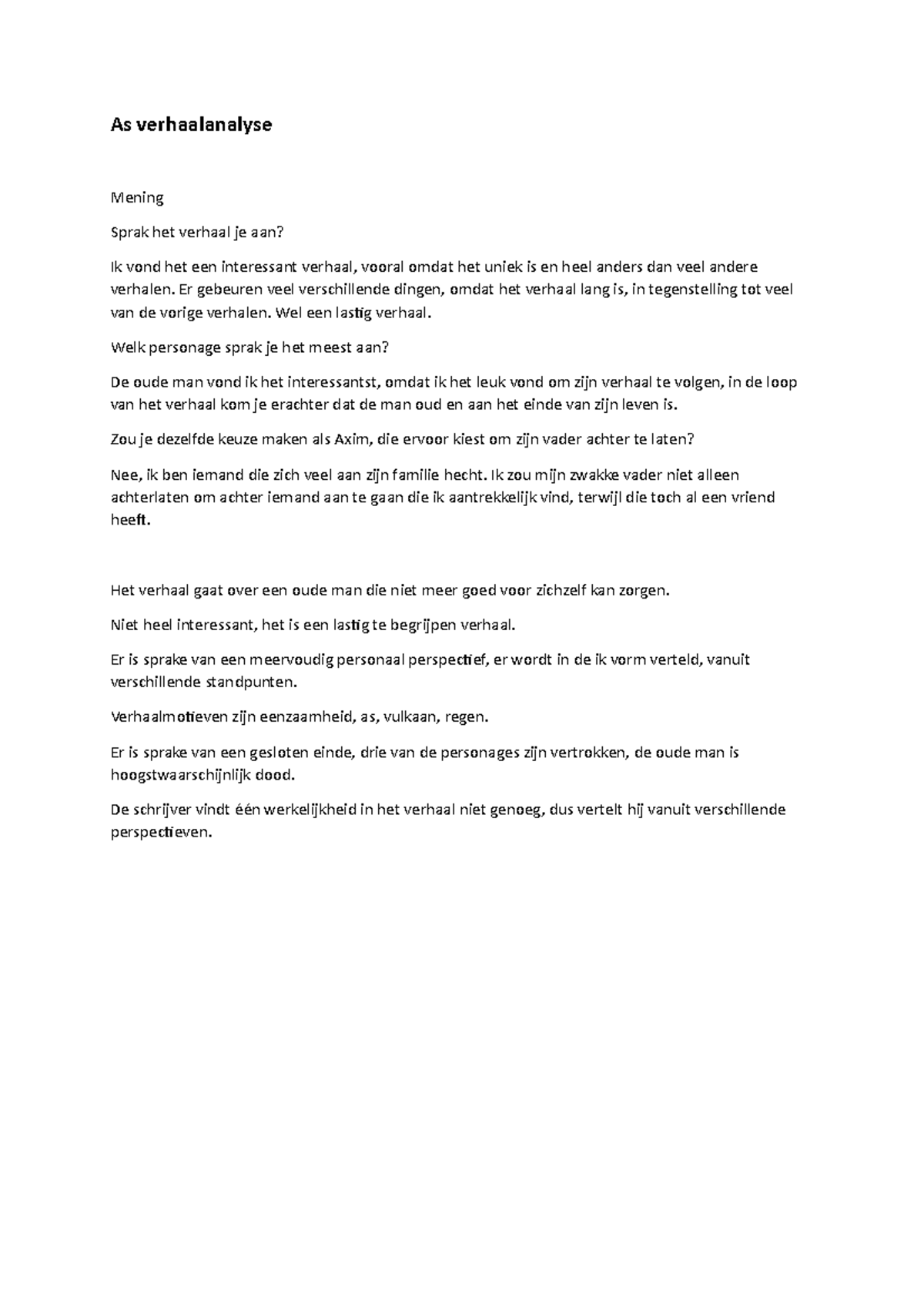 NL As verhaalanalyse - As verhaalanalyse Mening Sprak het verhaal je ...