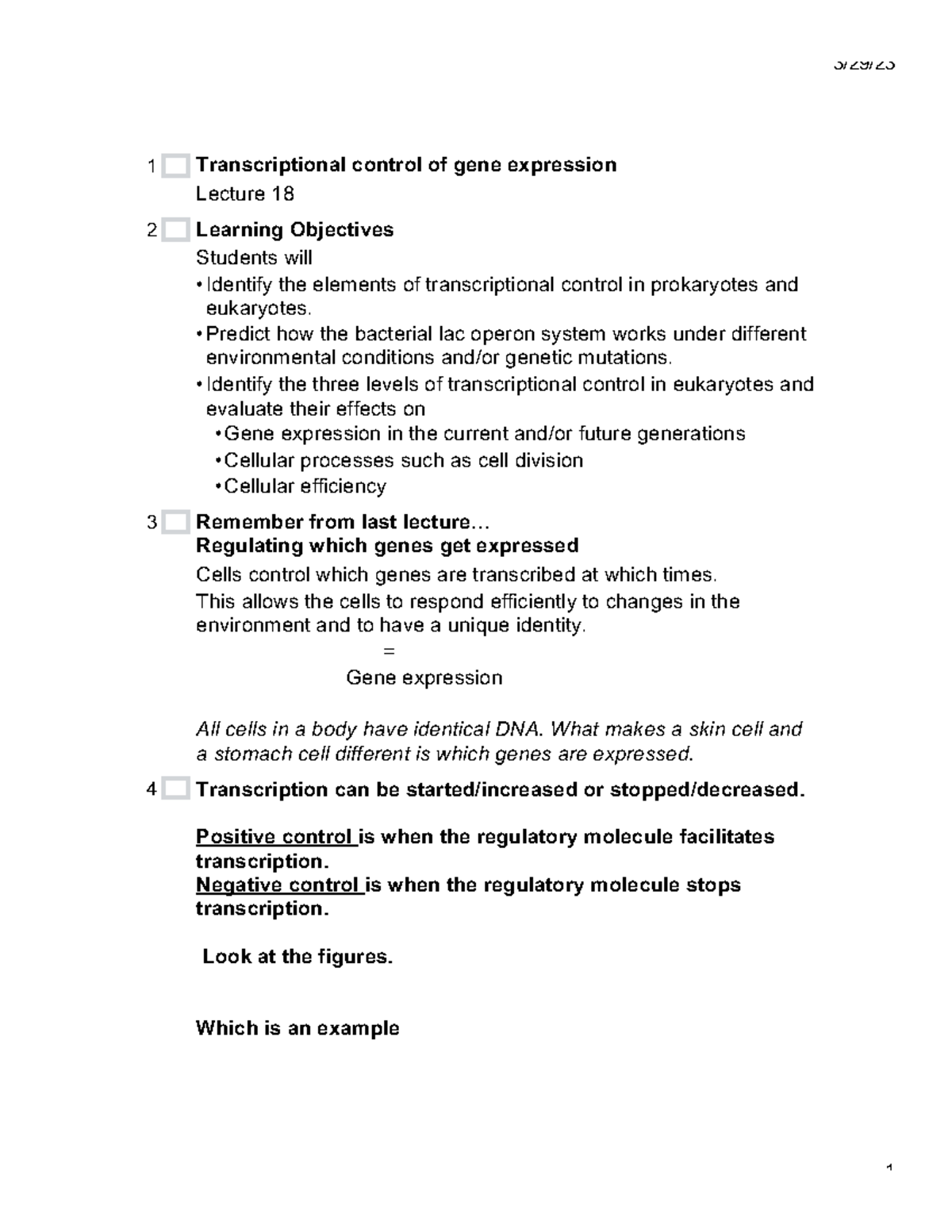 18``1 - Transcriptional control of gene expression notes - 3/29/ 1 ...