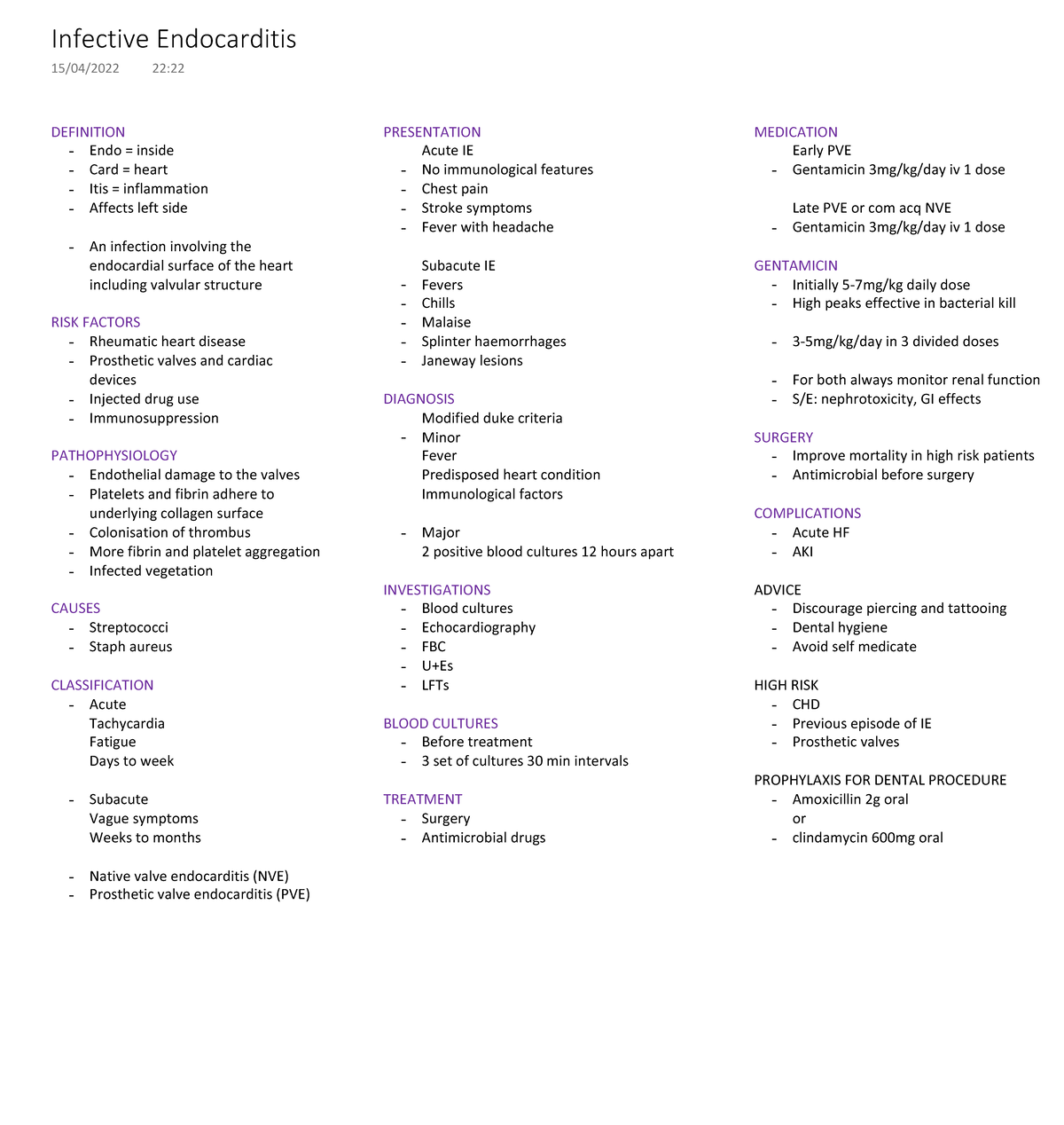 Infective Endocarditis M02 Year 4 Lecture Summary DEFINITION Endo