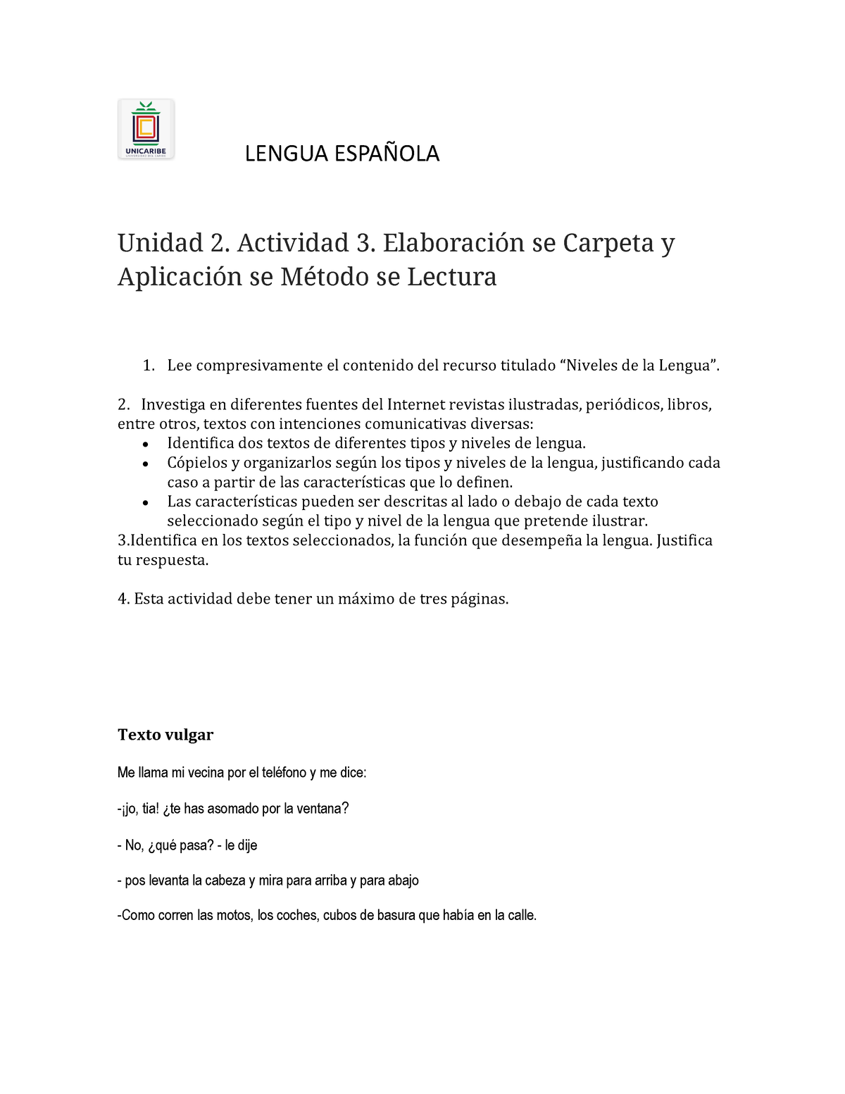 Unidad 2 Actividad 3 Lengua Española Lengua EspaÑola Unidad 2 Actividad 3 Elaboración Se 5012